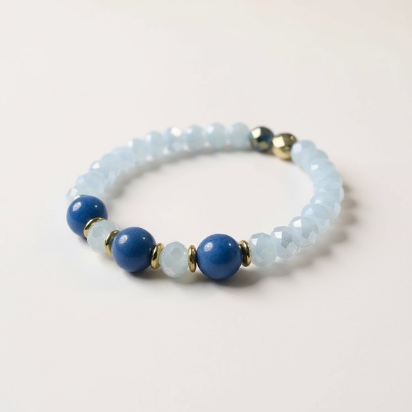 Handcrafted Blue Angelite Crystal AB Faceted Rondelle Stretch Bracelet - Picture 3 of 6